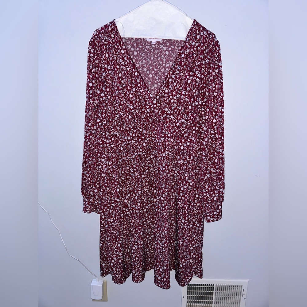 Floral V-Neck Red Dress